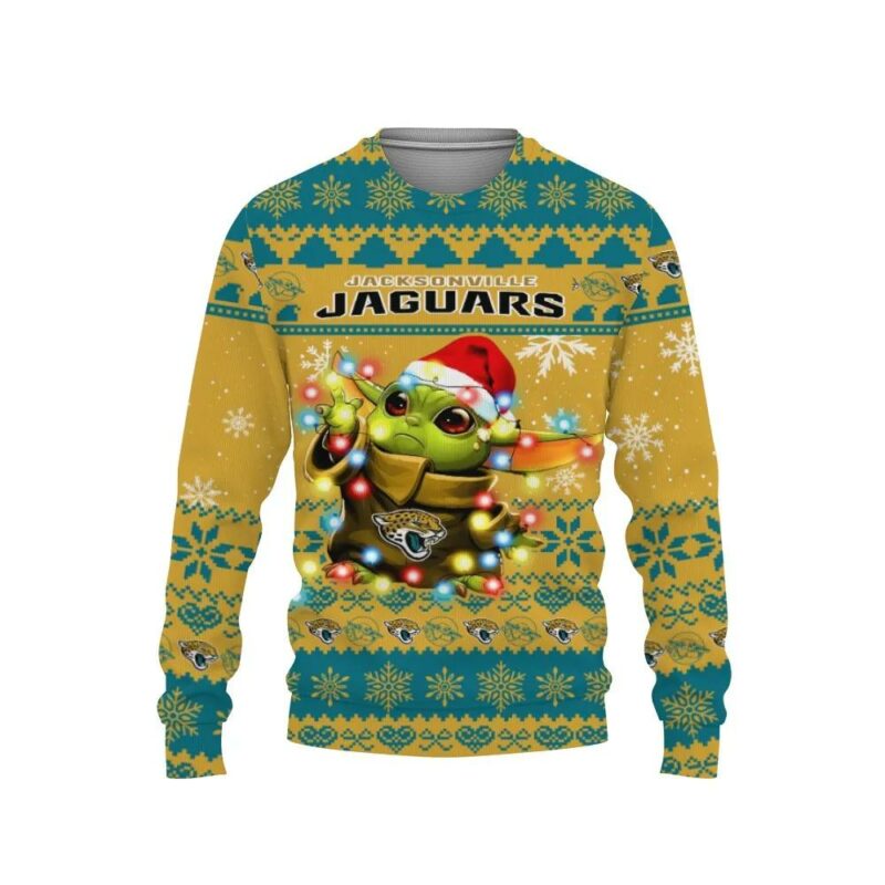Jacksonville Jaguars Baby Yoda Star Wars Ugly Christmas Sweater, NFL Christmas Sweater