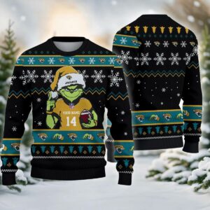 Jacksonville Jaguars Grinch Custom Ugly Chrismas Sweater, NFL Christmas Sweater
