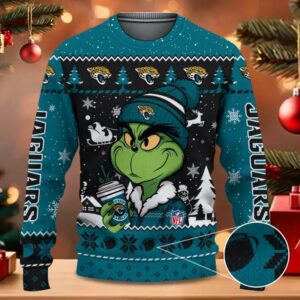 Jacksonville Jaguars The Grinch Drink Coffee Ugly Christmas Sweater, NFL Christmas Sweater