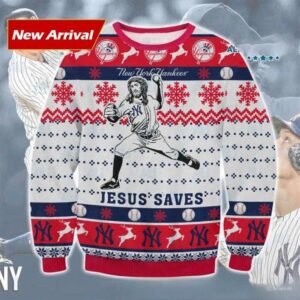 Jesus Saves New York Yankees Ugly Christmas Sweater, MLB Christmas Sweater