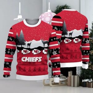Kansas City Chiefs Christmas Reindeers Pattern Ugly Christmas Sweater, NFL Christmas Sweater