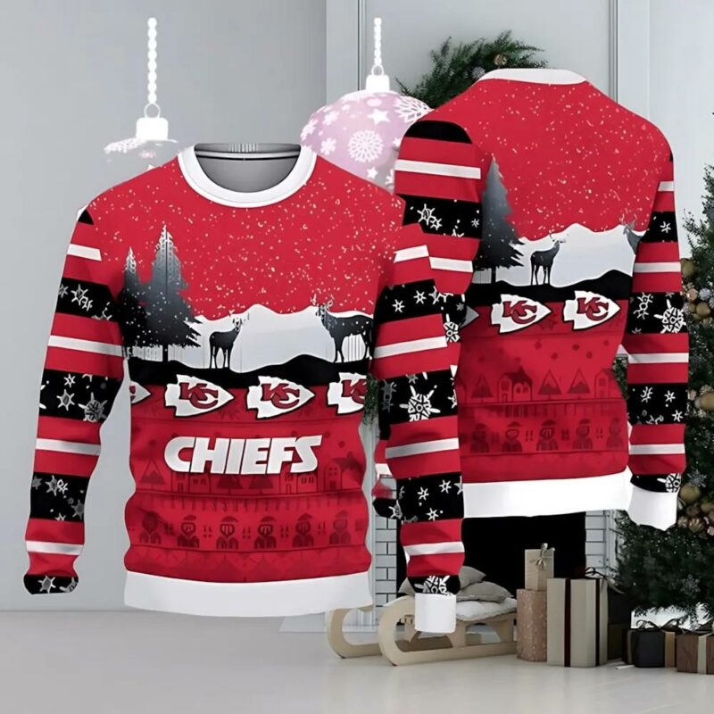 Kansas City Chiefs Christmas Reindeers Pattern Ugly Christmas Sweater, NFL Christmas Sweater
