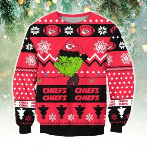 Kansas City Chiefs Cute Grinch Ugly Christmas Sweater, NFL Christmas Sweater