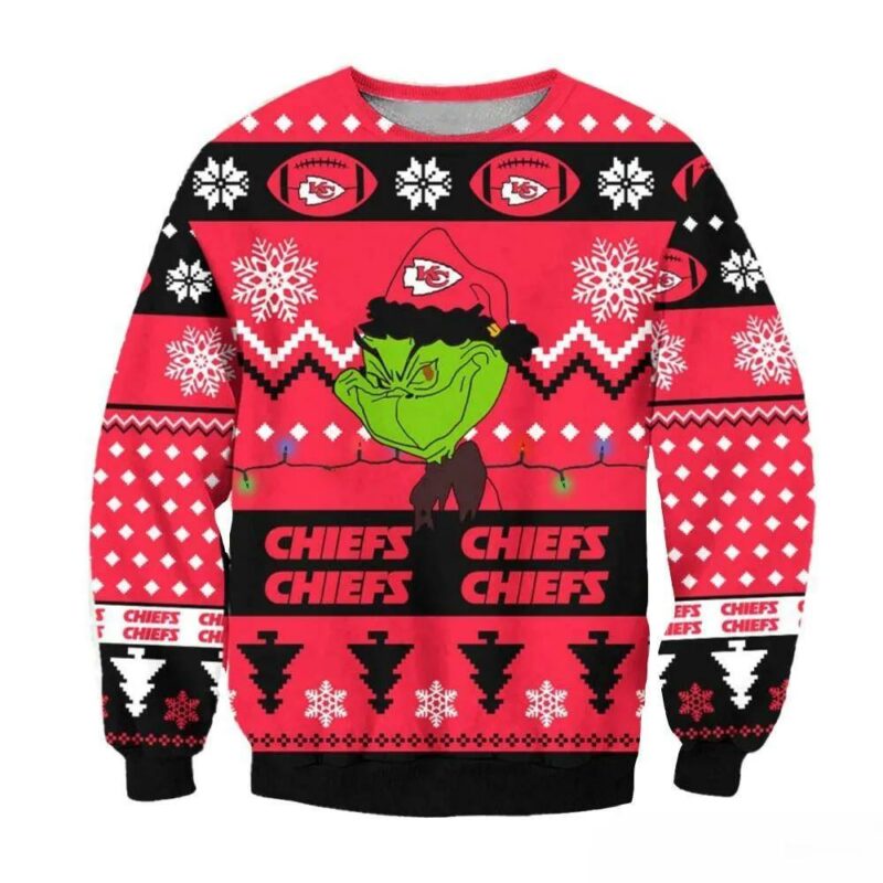 Kansas City Chiefs Grinch Cunningly Smile Nfl Ugly Christmas Sweater, NFL Christmas Sweater