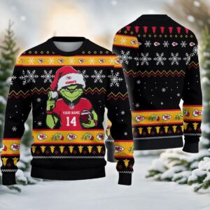Kansas City Chiefs Grinch Custom Ugly Chrismas Sweater, NFL Christmas Sweater