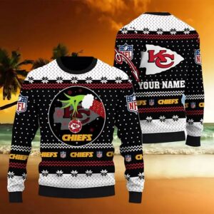 Kansas City Chiefs Grinch Hand Personalized Ugly Christmas Sweater, NFL Christmas Sweater