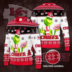 Kansas City Chiefs Grinch Knit Ugly Christmas Sweater, NFL Christmas Sweater