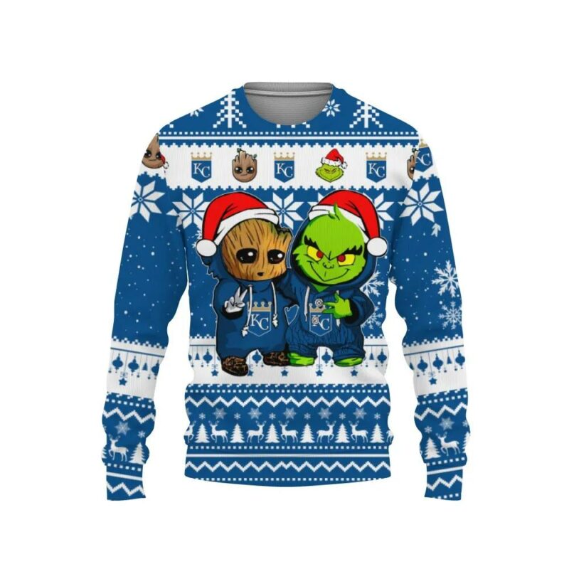 Kansas City Royals Baby Groot And Grinch Best Friends Ugly Christmas Sweater, MLB Christmas Sweater