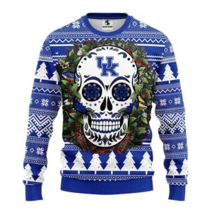 Kentucky Wildcats Skull Flower Ugly Christmas Sweater, NCAA Christmas Sweater