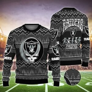 Las Vegas Raiders Grateful Dead Ugly Christmas Sweater, NFL Christmas Sweater