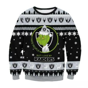 Las Vegas Raiders Grinch I Hate People But I Love My Raiders Nfl Ugly Christmas Sweater, NFL Christmas Sweater