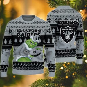 Las Vegas Raiders Grinch Stolen Ugly Christmas Sweater, NFL Christmas Sweater