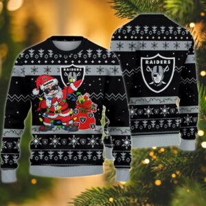 Las Vegas Raiders Santa Claus Dabbing Ugly Christmas Sweater, NFL Christmas Sweater