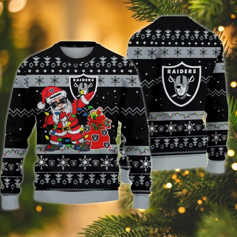 Las Vegas Raiders Santa Claus Dabbing Ugly Christmas Sweater, NFL Christmas Sweater