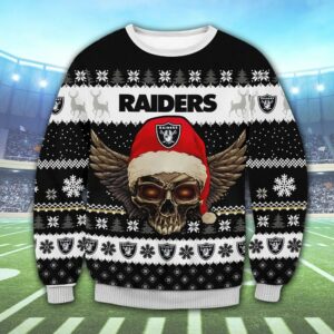 Las Vegas Raiders Santa Skull Wings Nfl Ugly Christmas Sweater, NFL Christmas Sweater