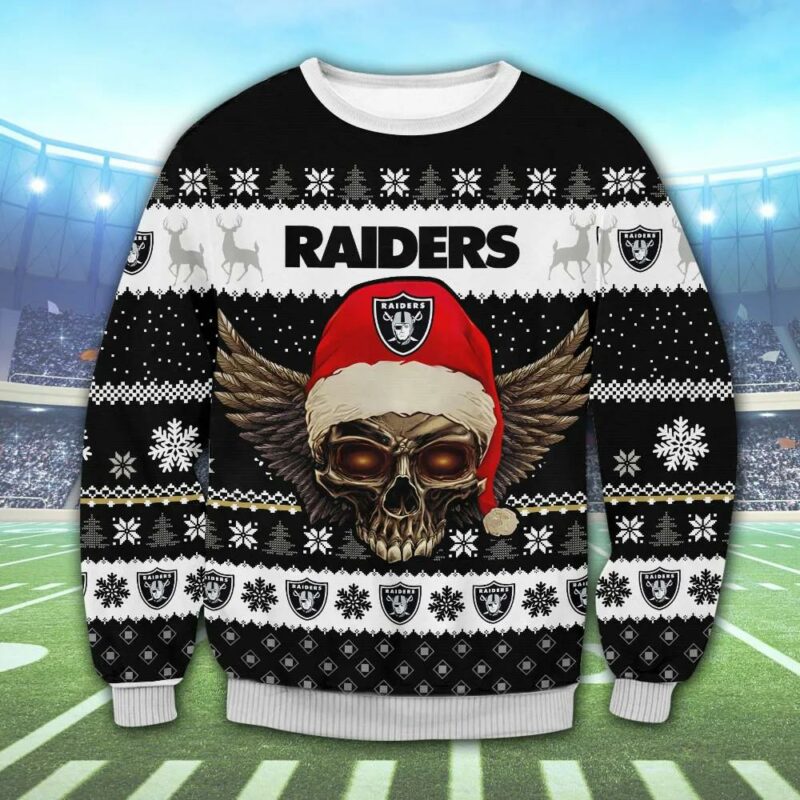 Las Vegas Raiders Santa Skull Wings Nfl Ugly Christmas Sweater, NFL Christmas Sweater