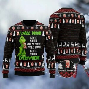 Lone Star Grinch Will Drink Everywhere Ugly Sweater, Grinch Holiday Sweater