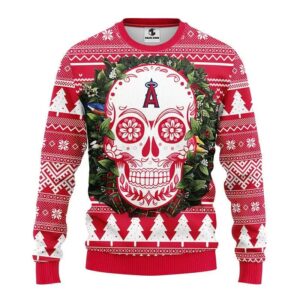 Los Angeles Angels Skull Flower Ugly Christmas Sweater, MLB Christmas Sweater