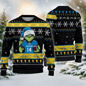 Los Angeles Chargers Grinch Custom Ugly Chrismas Sweater, NFL Christmas Sweater