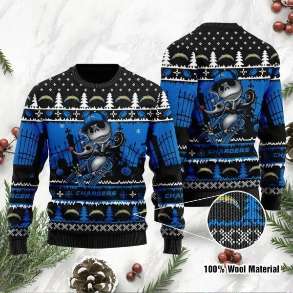 Los Angeles Chargers Jack Skellington Ugly Christmas Sweater, NFL Christmas Sweater