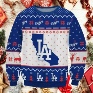 Los Angeles Dodgers Big Logo Ugly Christmas Sweater, MLB Christmas Sweater