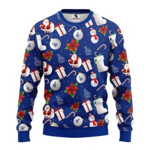 Los Angeles Dodgers Santa Claus Snowman Ugly Christmas Sweater, MLB Christmas Sweater