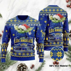 Los Angeles Rams Cute Baby Yoda Grogu Ugly Christmas Sweater, NFL Christmas Sweater