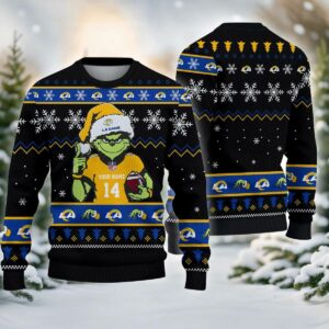 Los Angeles Rams Grinch Custom Ugly Christmas Sweater, NFL Christmas Sweater