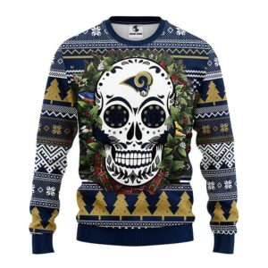 Los Angeles Rams Skull Flower Ugly Sweater Christmas, NFL Christmas Sweater