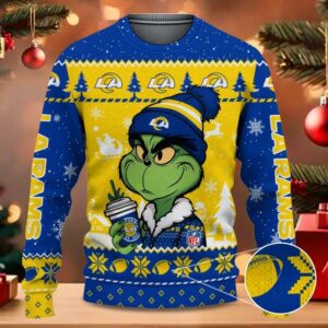 Los Angeles Rams The Grinch Drink Coffee Ugly Christmas Sweater, NFL Christmas Sweater
