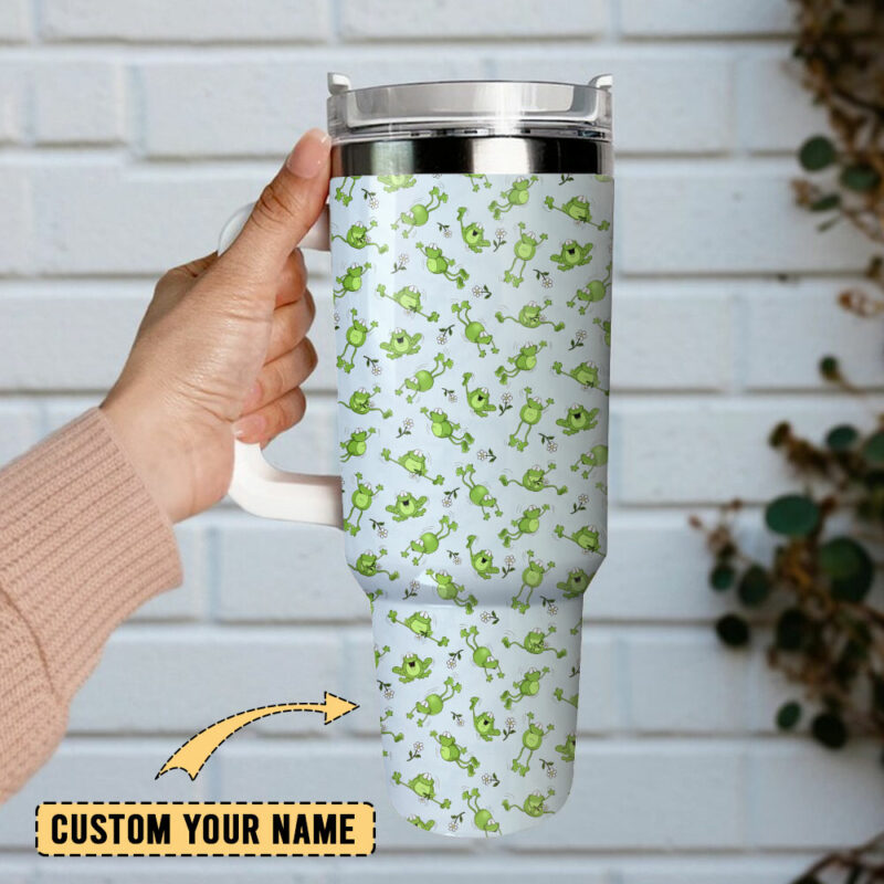Cute Frog Artwork Custom Stanley Quencher 40oz Stainless Steel Tumbler With Handle - Threewoofs - Image 2