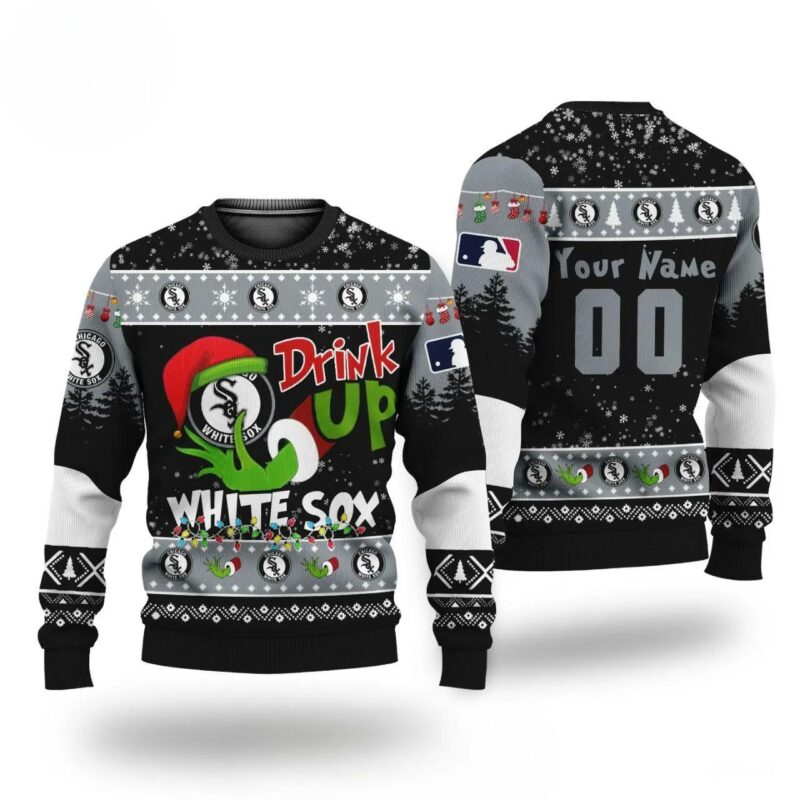 MLB Grinch Drink Up Chicago White Sox Custom Ugly Christmas Sweater, MLB Christmas Sweater
