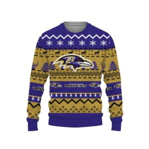 Merry Christmas Snow Pattern Funny Cute Baltimore Ravens Ugly Christmas Sweater, NFL Christmas Sweater