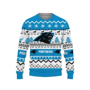 Merry Christmas Snow Pattern Funny Cute Carolina Panthers Ugly Christmas Sweater, NFL Christmas Sweater