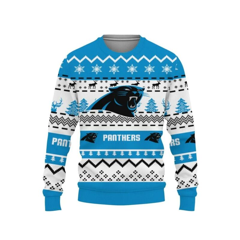 Merry Christmas Snow Pattern Funny Cute Carolina Panthers Ugly Christmas Sweater, NFL Christmas Sweater