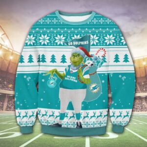 Miami Dolphins Funny Grinch Ugly Christmas Sweater, NFL Christmas Sweater
