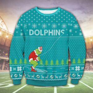 Miami Dolphins Grinch Funny Ugly Christmas Sweater, NFL Christmas Sweater