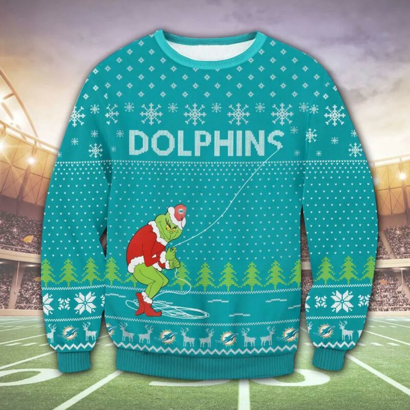 Miami Dolphins Grinch Funny Ugly Christmas Sweater, NFL Christmas Sweater