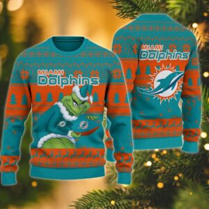 Miami Dolphins Grinch Stolen Ugly Sweater, NFL Christmas Sweater