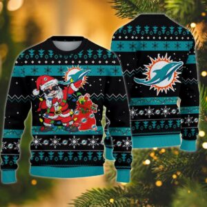 Miami Dolphins Santa Claus Dabbing Ugly Christmas Sweater, NFL Christmas Sweater