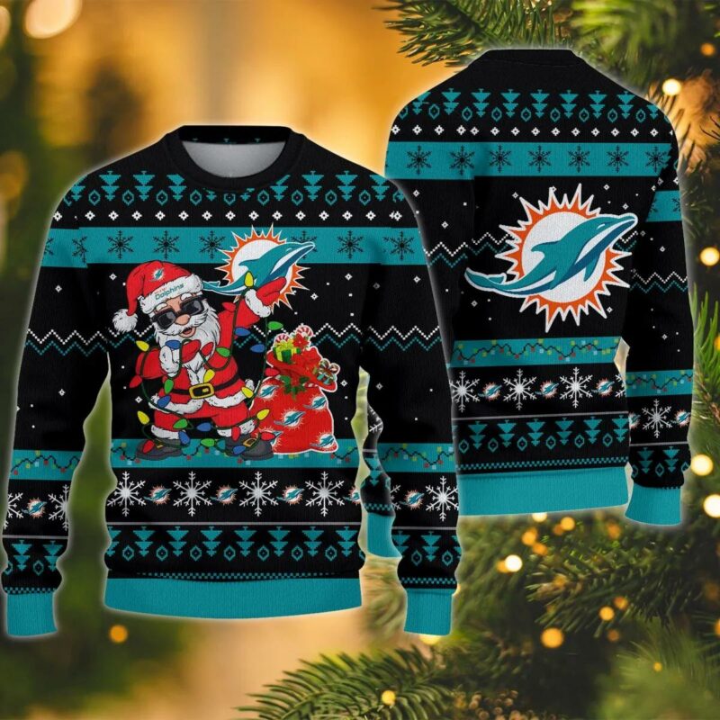 Miami Dolphins Santa Claus Dabbing Ugly Christmas Sweater, NFL Christmas Sweater
