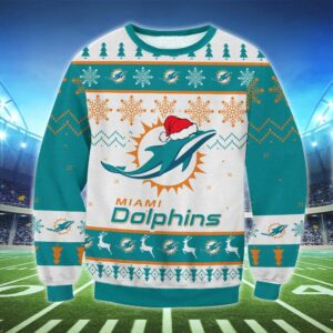 Miami Dolphins Santa Hat Ugly Christmas Sweater, NFL Christmas Sweater