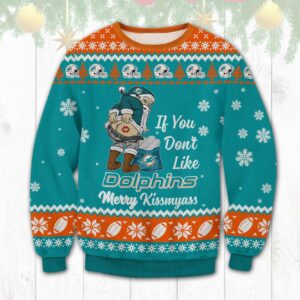 Miami Dolphins Santa Kissmyass Ugly Christmas Sweater, NFL Christmas Sweater