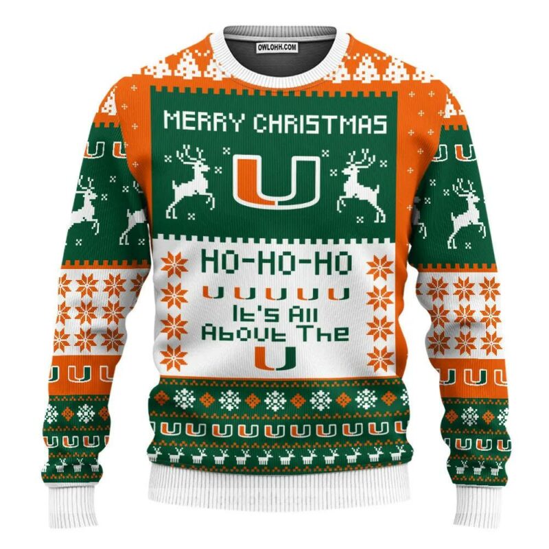 Miami Hurricanes Merry Christmas Ugly Christmas Sweater, NCAA Christmas Sweater