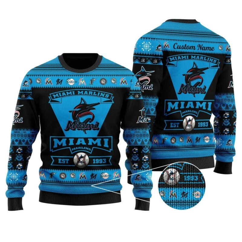 Miami Marlins Custom Ugly Christmas Sweater, MLB Christmas Sweater
