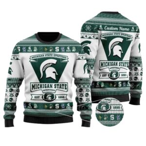 Michigan State Spartans Football Team Custom Ugly Christmas Sweater, NCAA Christmas Sweater