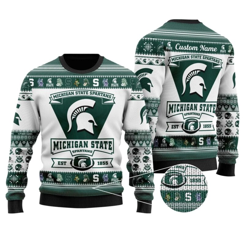 Michigan State Spartans Football Team Custom Ugly Christmas Sweater, NCAA Christmas Sweater