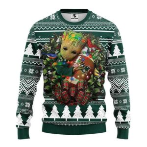 Michigan State Spartans Groot Hug Ugly Christmas Sweater, NCAA Christmas Sweater