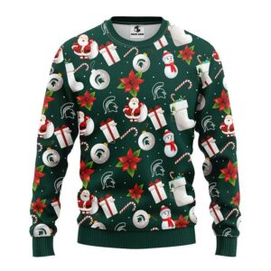 Michigan State Spartans Santa Claus Snowman Ugly Christmas Sweater, NCAA Christmas Sweater