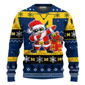 Michigan Wolverines Dabbing Santa Claus Ugly Christmas Sweater, NCAA Christmas Sweater